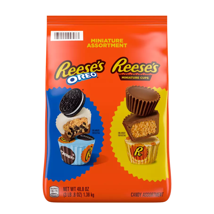 REESE'S OREO® Milk Chocolate Miniatures Peanut Butter Cups Assortment, 48.8 oz bag - Front of Package