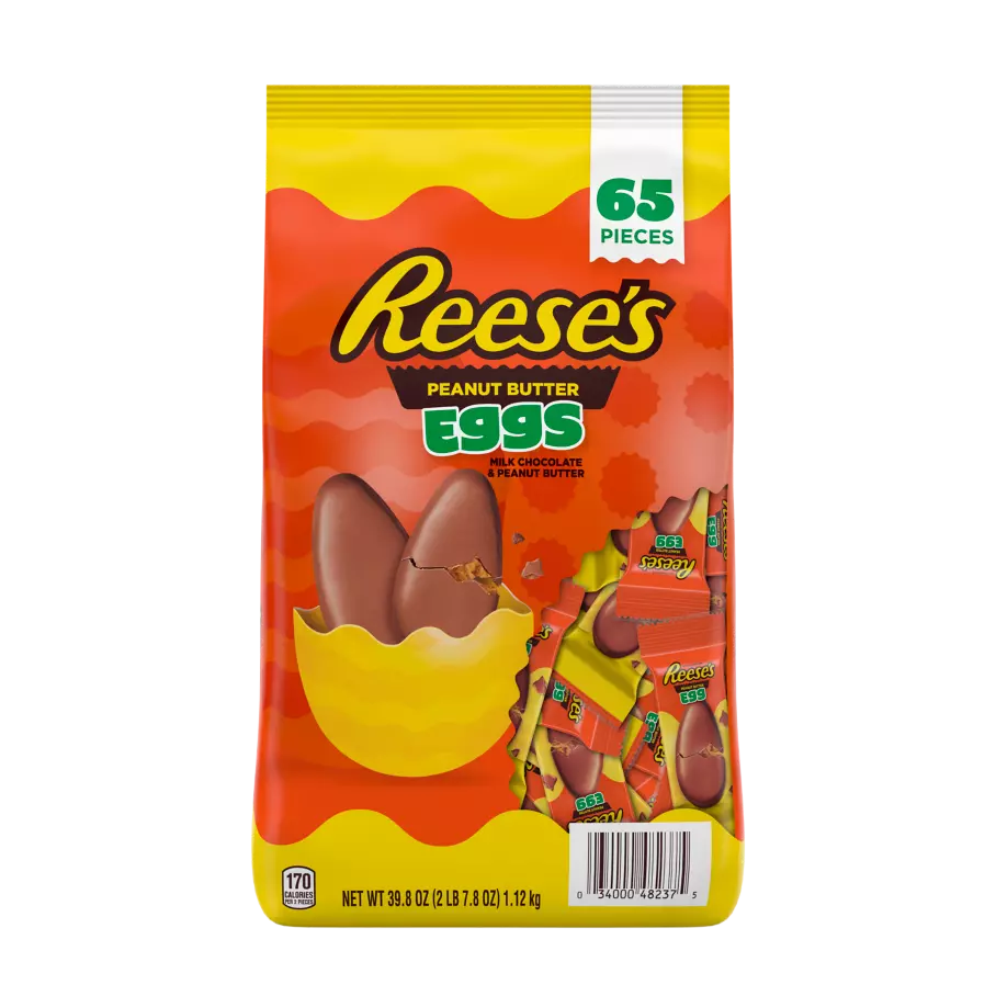 REESE'S Milk Chocolate Peanut Butter Eggs, 39.8 oz bag, 65 pieces - Front of Package