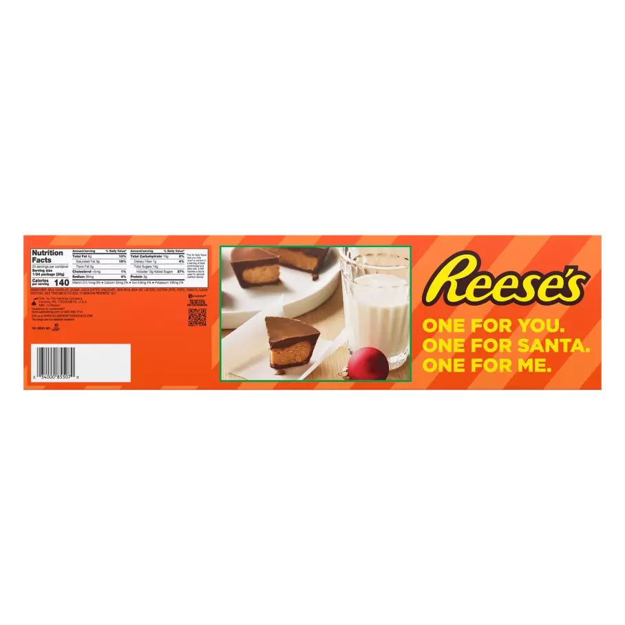 REESE'S Holiday Milk Chocolate Peanut Butter Half Pound Cups, 8 oz, 3 pack - Back of Package