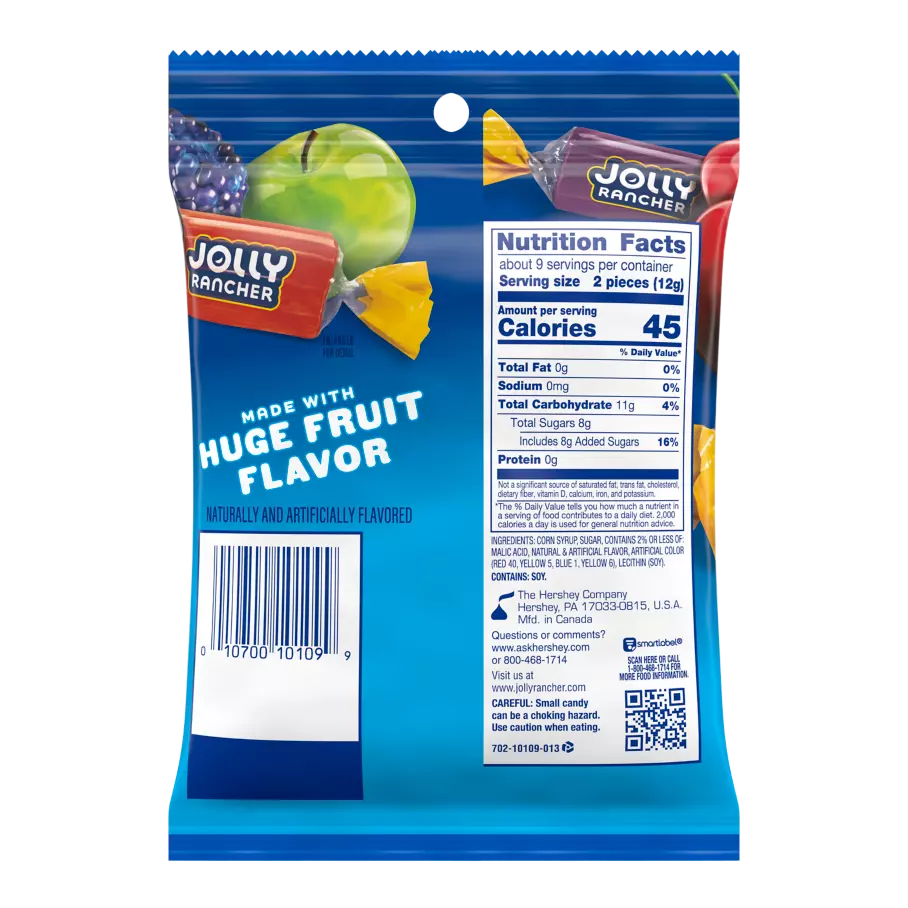 JOLLY RANCHER Original Flavors Hard Candy, 3.8 oz bag - Back of Package