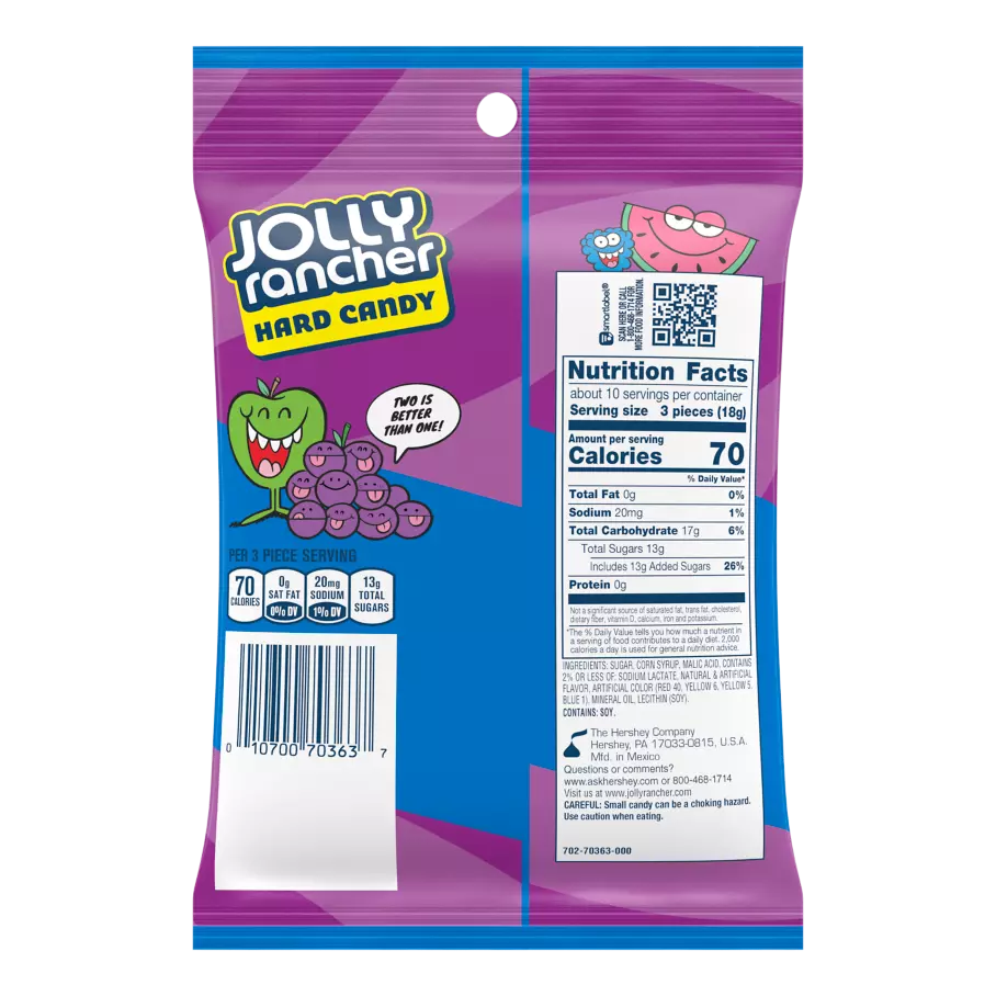 JOLLY RANCHER 2-in-1 Fruity Swirls Hard Candy, 6.5 oz bag - Back of Package