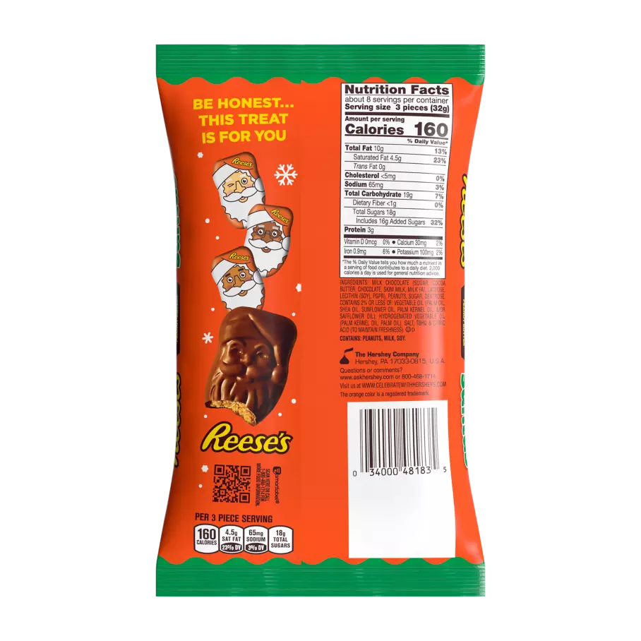 REESE'S Milk Chocolate Peanut Butter Santas, 9.1 oz bag - Back of Package