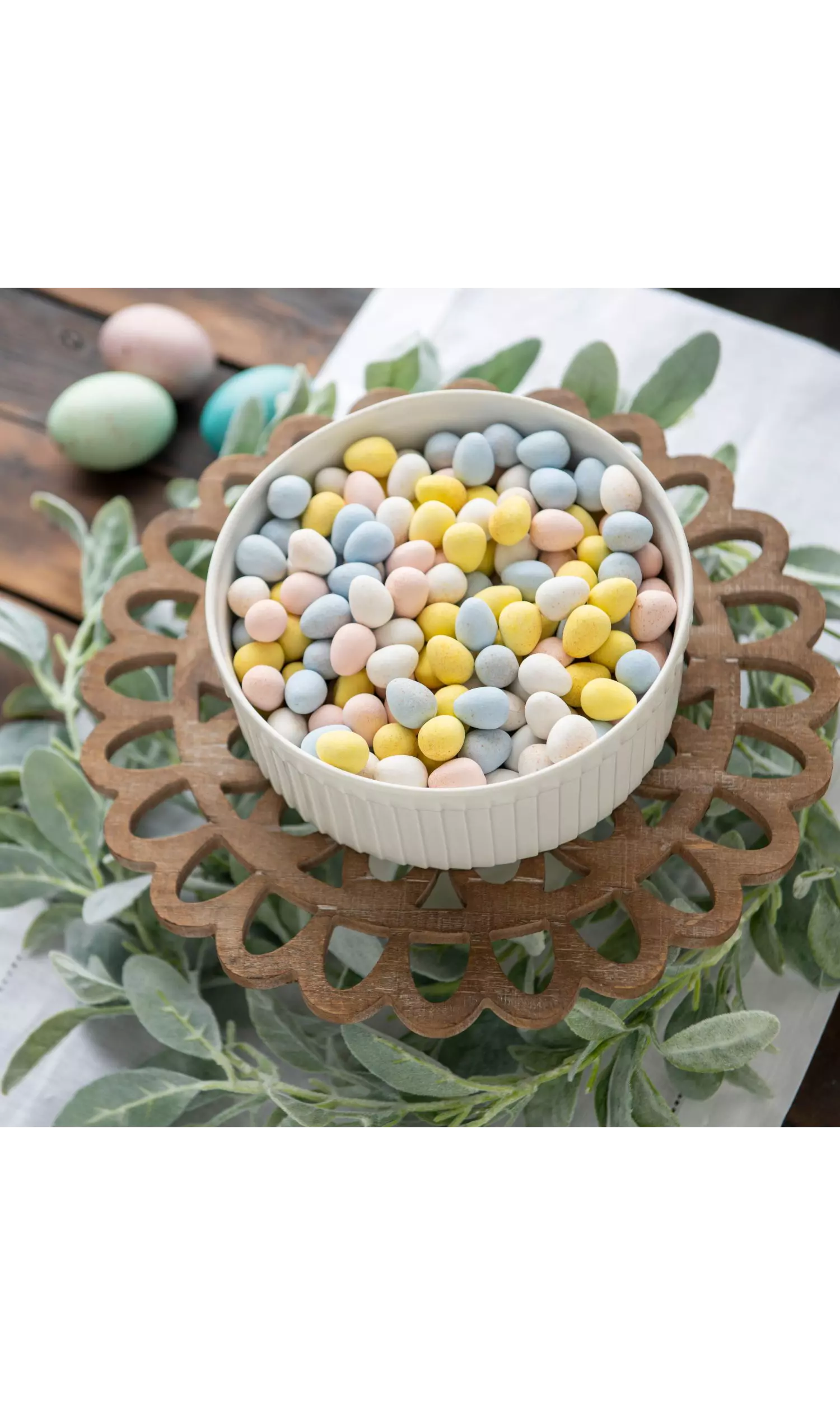 CADBURY MINI EGGS Candy inside decorative spring bowl