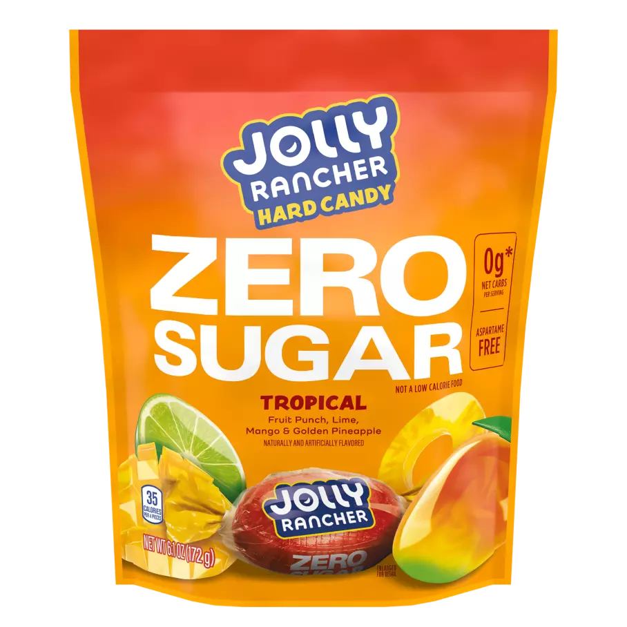 JOLLY RANCHER Zero Sugar Tropical Flavors Hard Candy, 6.1 oz bag - Front of Package