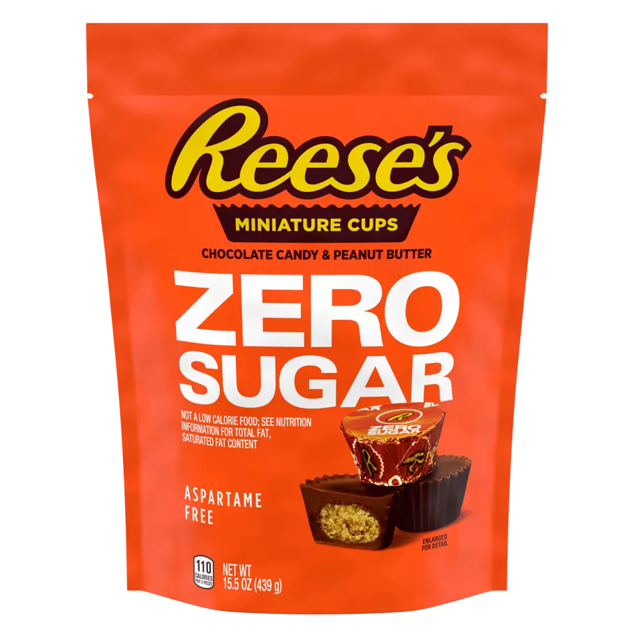 REESE'S Zero Sugar Miniatures Chocolate Peanut Butter Cups, 15.5 oz bag - Front of Package