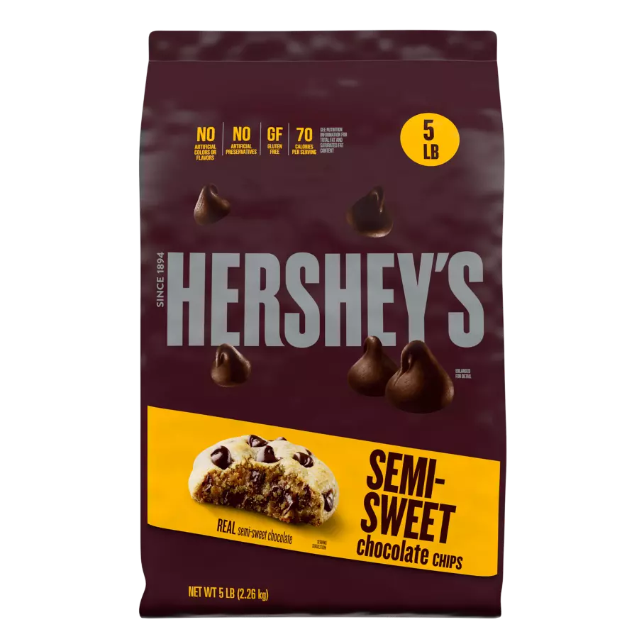 HERSHEY'S Semi-Sweet Chocolate Chips, 30 lb box, 6 bags - Front of Individual Package