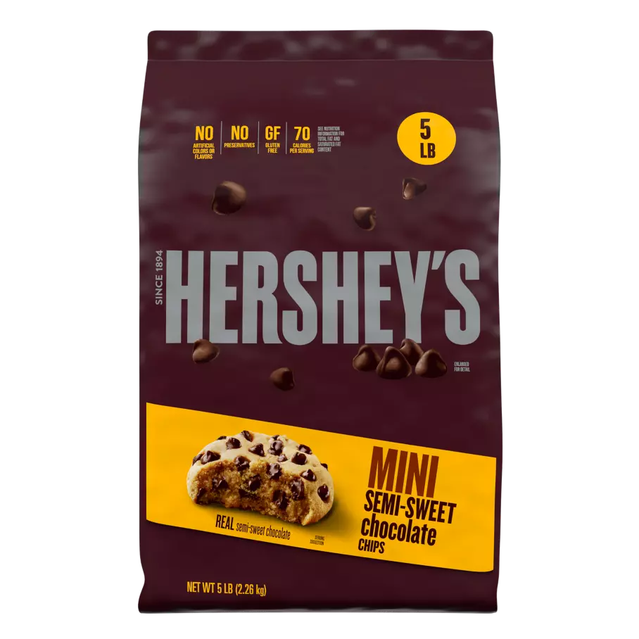 HERSHEY'S Mini Semi-Sweet Chocolate Chips, 30 lb box, 6 bags - Front of Individual Package