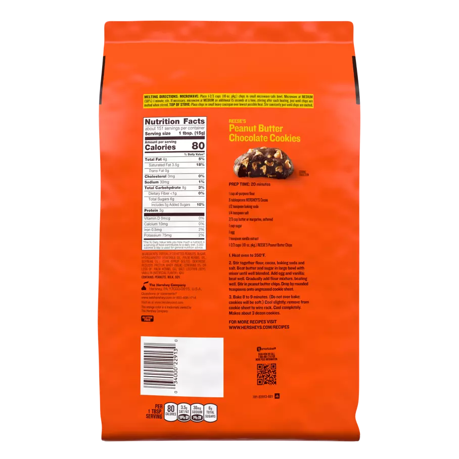 REESE'S Peanut Butter Chips, 30 lb box, 6 bags - Back of Individual Package