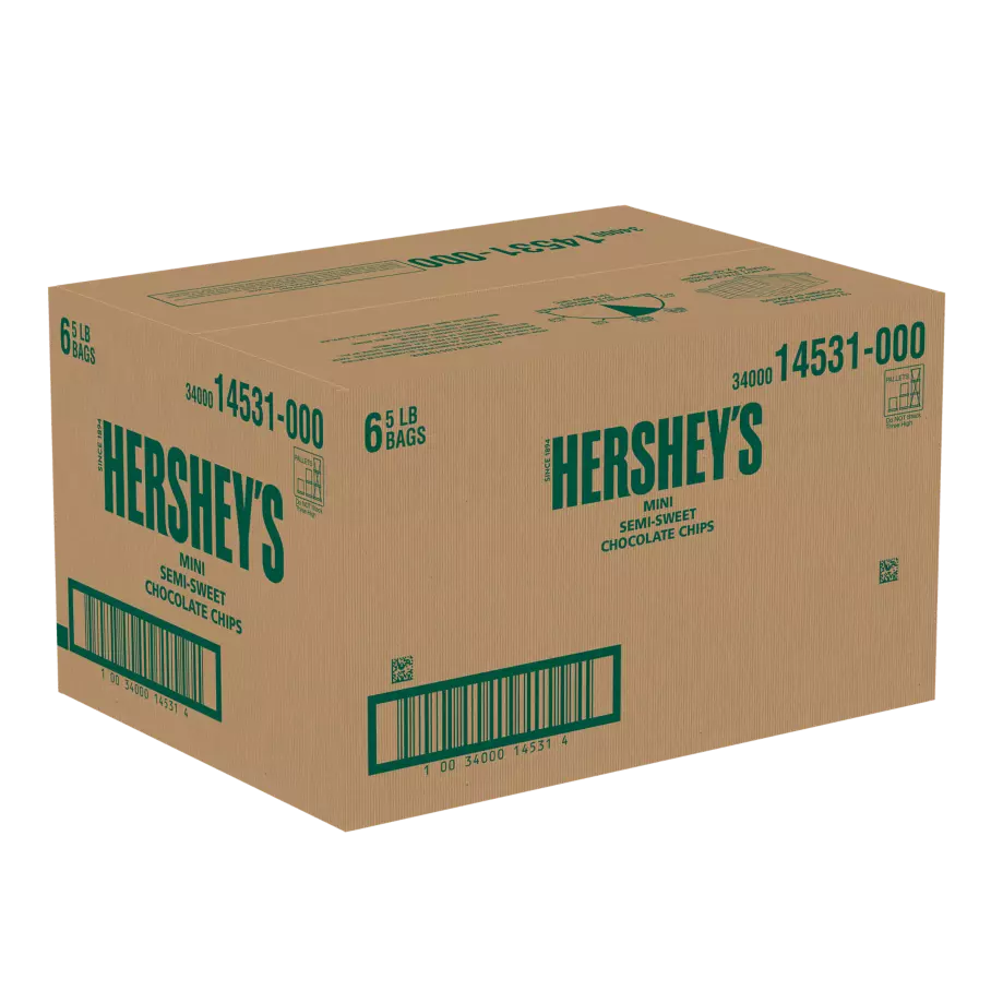 HERSHEY'S Mini Semi-Sweet Chocolate Chips, 30 lb box, 6 bags - Front of Package