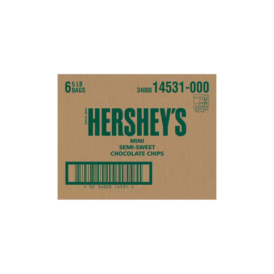 HERSHEY'S Mini Semi-Sweet Chocolate Chips, 30 lb box, 6 bags - Back of Package