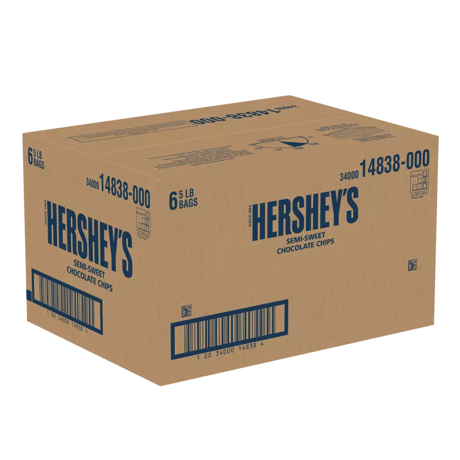 HERSHEY'S Semi-Sweet Chocolate Chips, 30 lb box, 6 bags - Front of Package