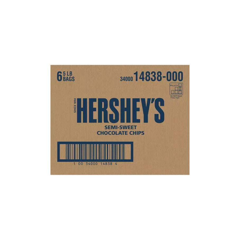 HERSHEY'S Semi-Sweet Chocolate Chips, 30 lb box, 6 bags - Back of Package