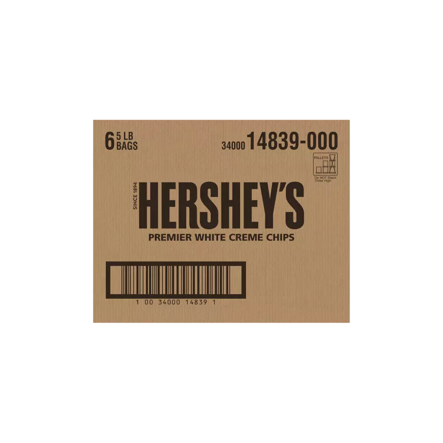 HERSHEY'S Premier White Creme Chips, 30 lb box, 6 bags - Back of Package