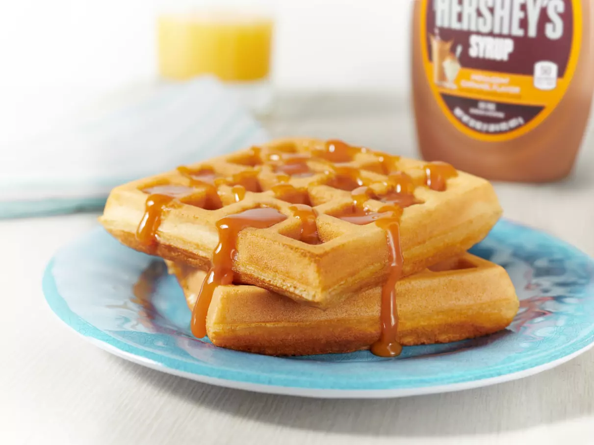 HERSHEY'S Caramel Syrup, 22 oz bottle - Waffles with Caramel Syrup on Top