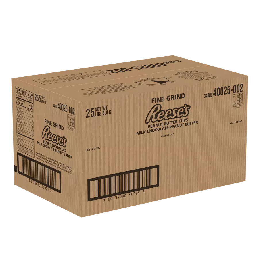 REESE'S Milk Chocolate Peanut Butter Fine Grind Cups, 25 lb box - Front of Package