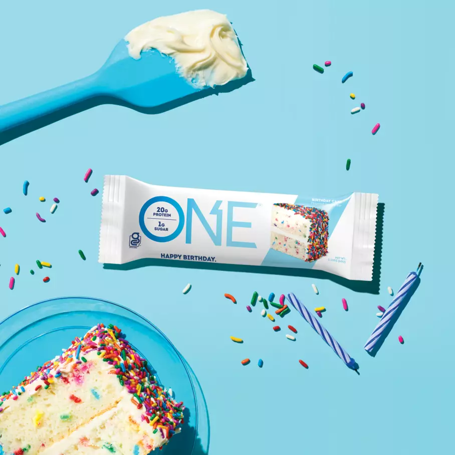 ONE BARS Birthday Cake Flavored Protein Bars, 2.12 oz, 12 count box - Lifestyle