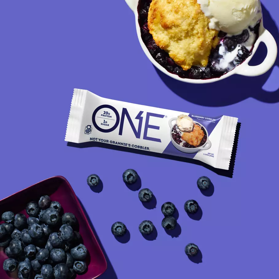 ONE BARS Blueberry Cobbler Flavored Protein Bars, 2.12 oz, 4 count box - Lifestyle