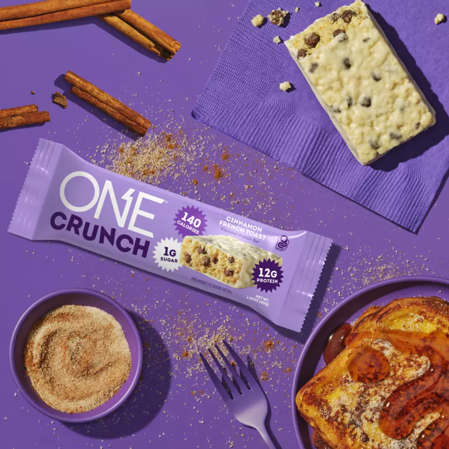 ONE CRUNCH Cinnamon French Toast Flavored Protein Bars, 1.41 oz, 4 count box - Lifestyle