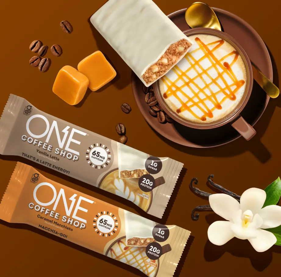 ONE COFFEE SHOP Vanilla Latte Flavored Protein Bars, 2.12 oz, 4 count box - Lifestyle Combined