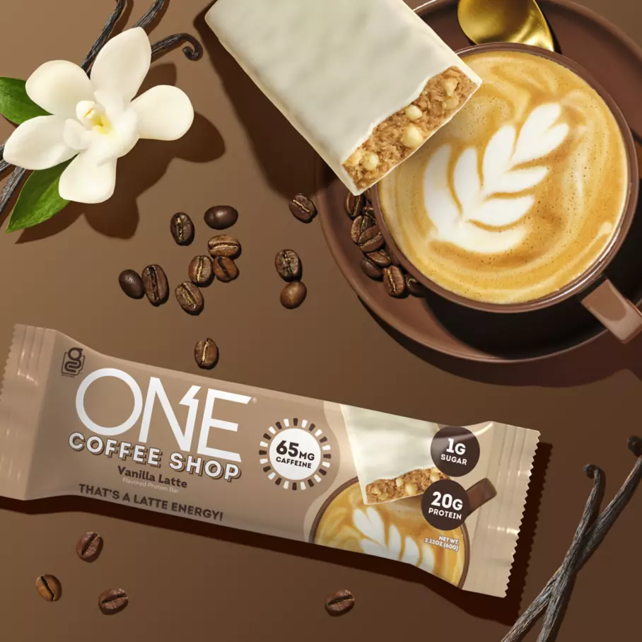 ONE COFFEE SHOP Vanilla Latte Flavored Protein Bars, 2.12 oz, 4 count box - Lifestyle Individual