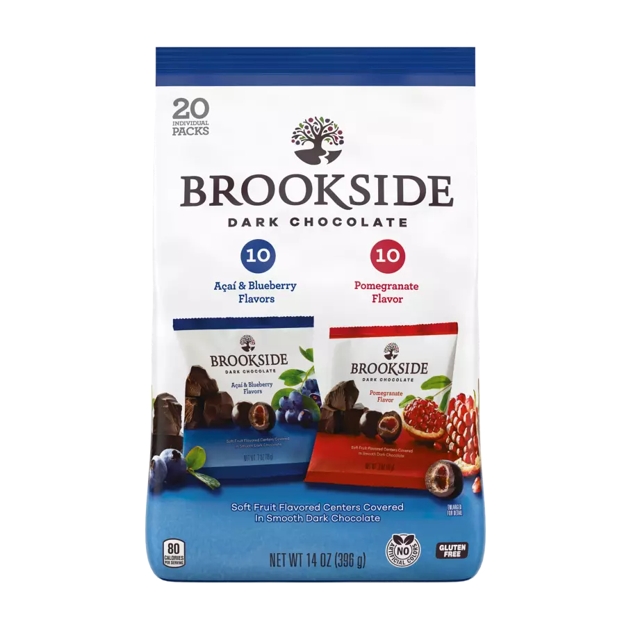 BROOKSIDE Dark Chocolate Snack Size Assortment, 14 oz bag, 20 pack - Front of Package
