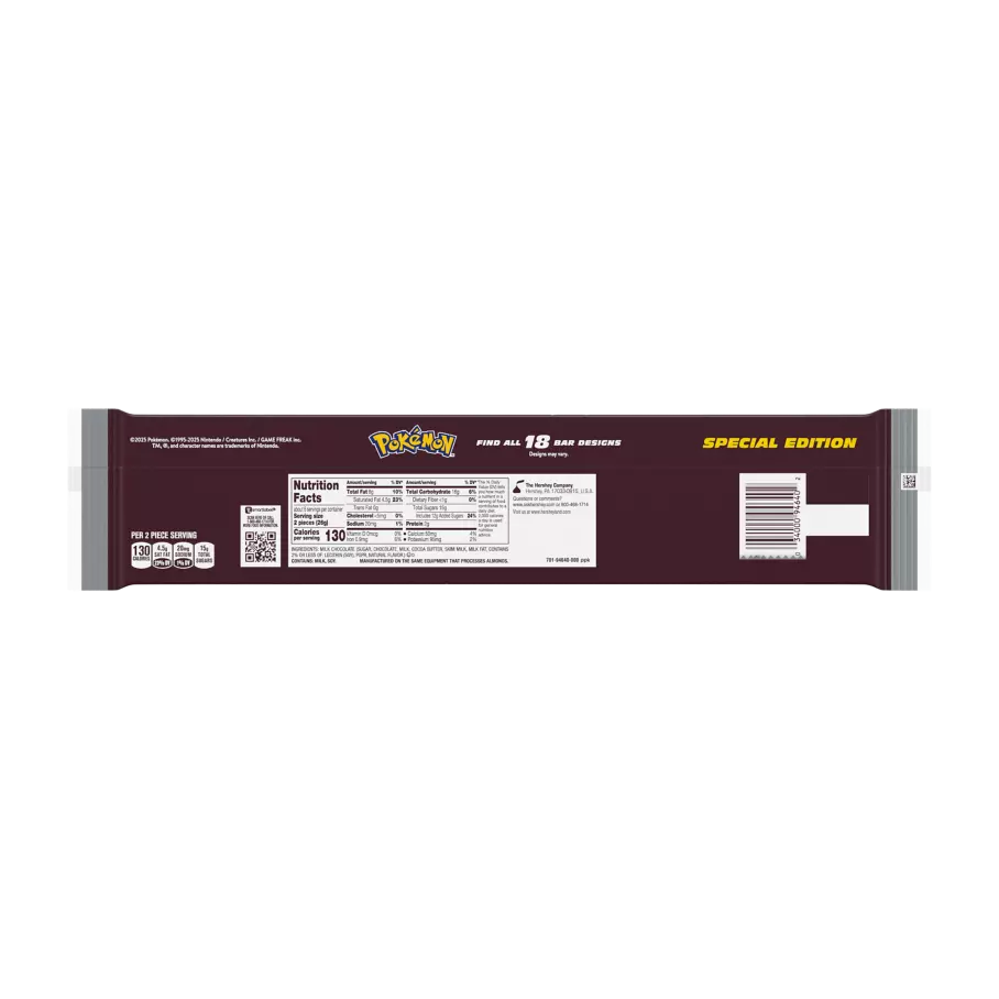 HERSHEY'S Milk Chocolate Snack Size Pokémon Special Edition Candy Bars, 0.45 oz, 12 pack - Back of Package