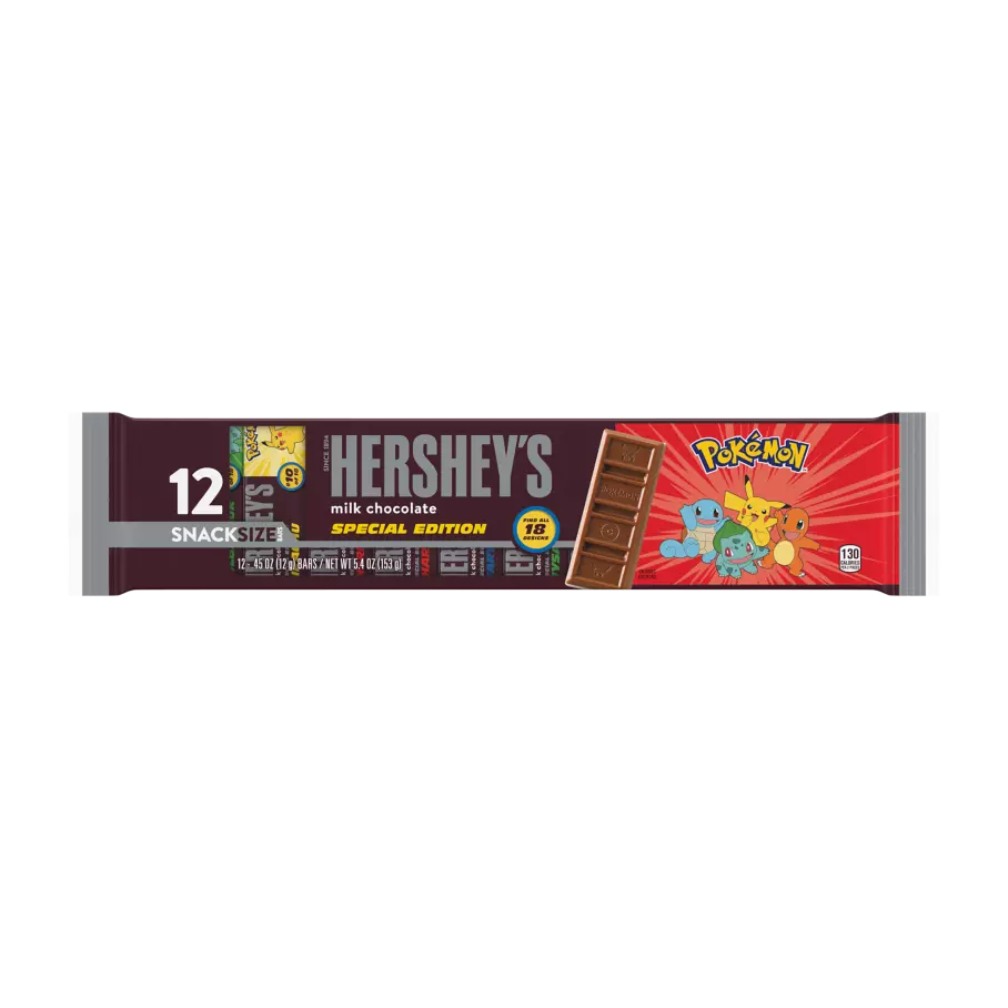 HERSHEY'S Milk Chocolate Snack Size Pokémon Special Edition Candy Bars, 0.45 oz, 12 pack - Front of Package
