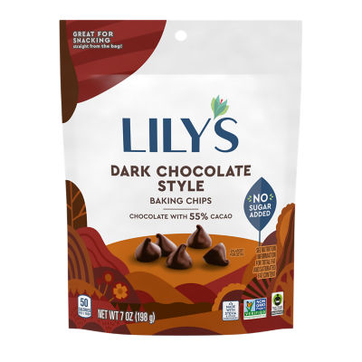 LILY'S Dark Chocolate Style Baking Chips, 7 oz pouch - Front of Package