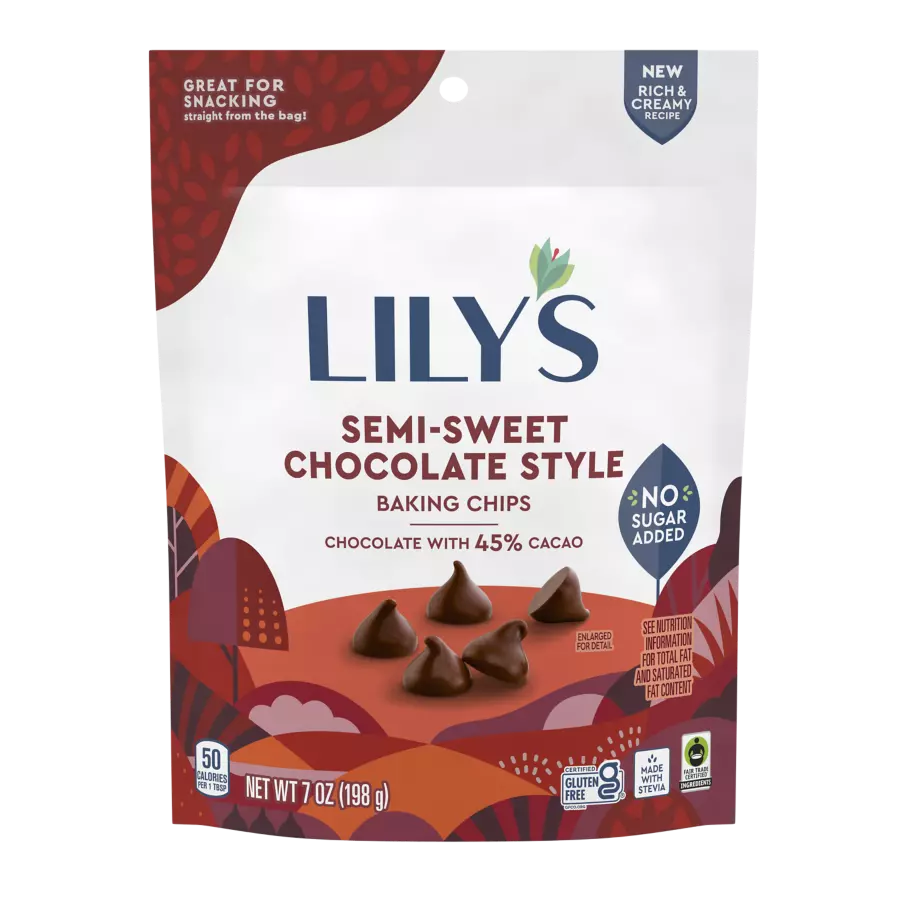 LILY'S Semi-Sweet Style Baking Chips, 7 oz pouch - Front of Package