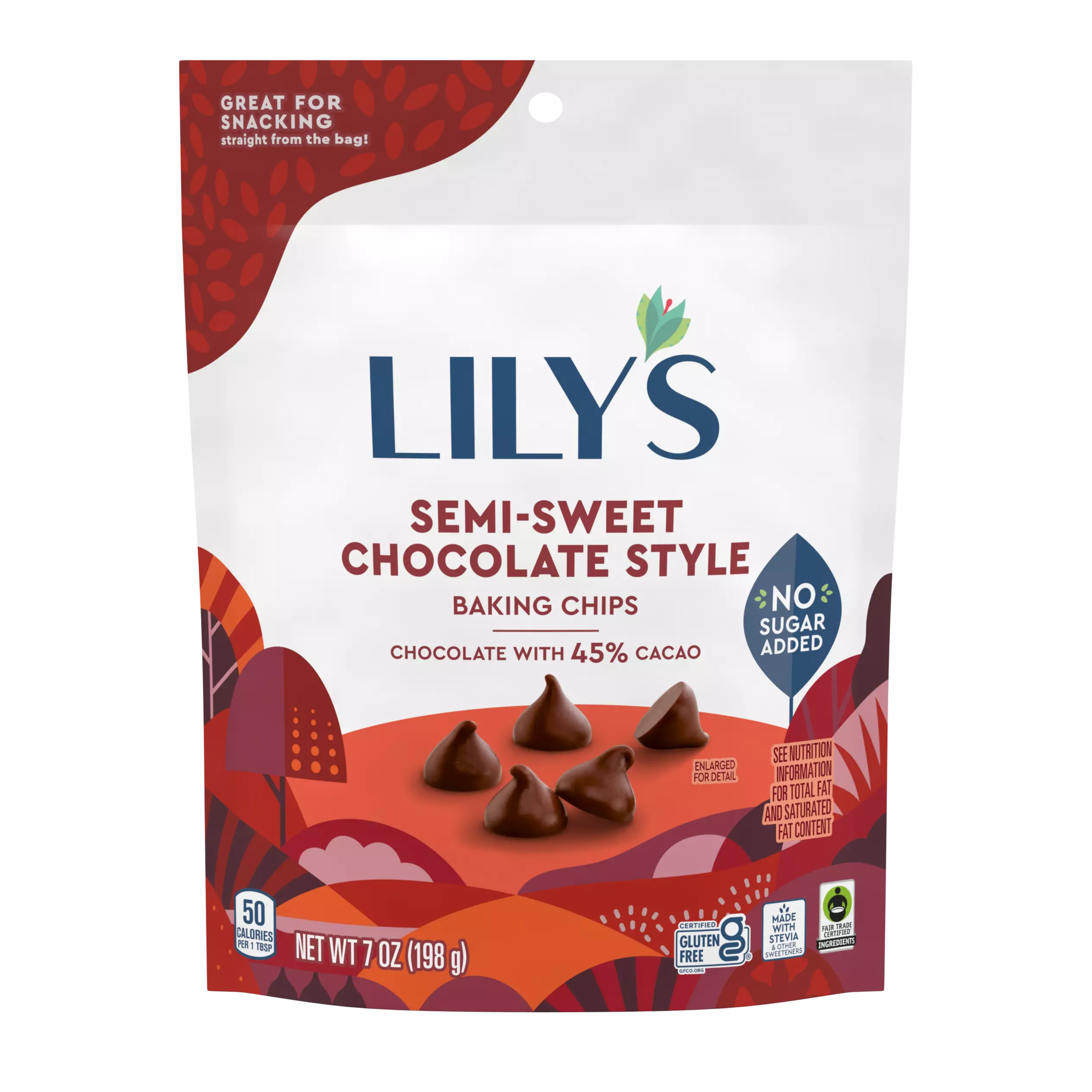 LILY'S Semi-Sweet Style Baking Chips, 7 oz pouch - Front of Package