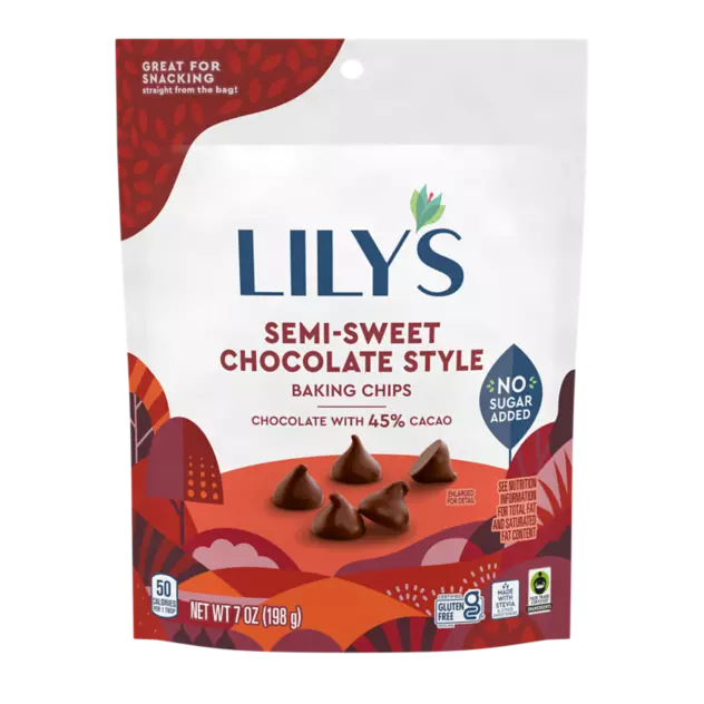LILY'S Semi-Sweet Style Baking Chips, 7 oz pouch - Front of Package