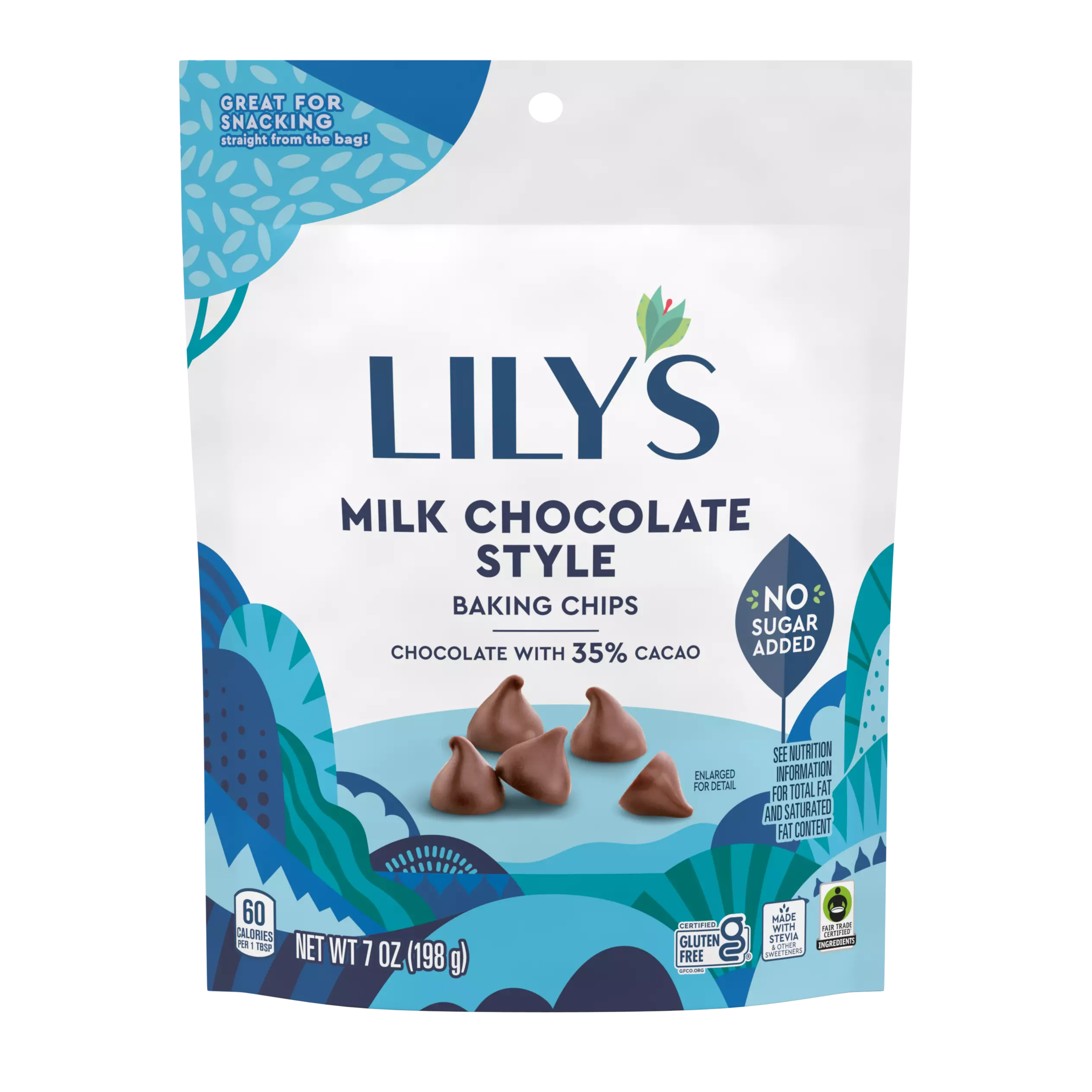 LILY'S Milk Chocolate Style Baking Chips, 7 oz pouch - Front of Package