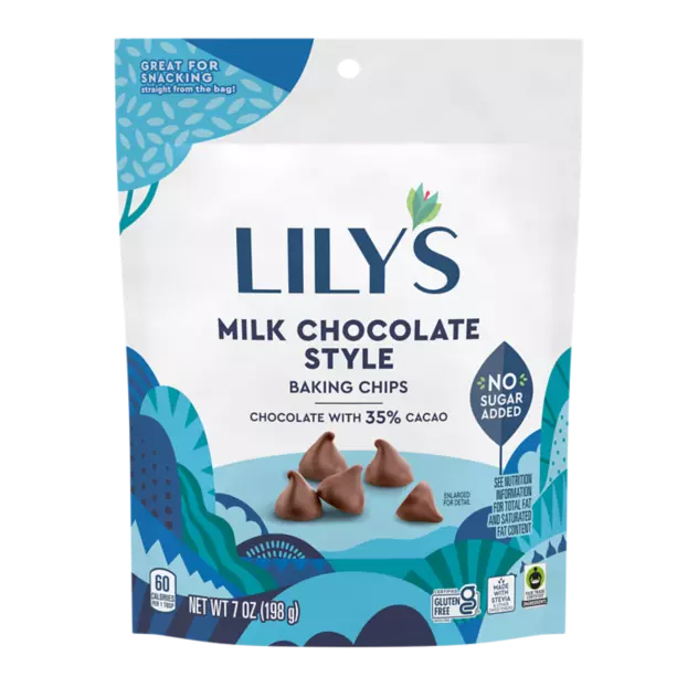 LILY'S Milk Chocolate Style Baking Chips, 7 oz pouch - Front of Package