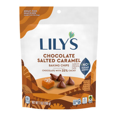 LILY'S Chocolate Salted Caramel Flavor Baking Chips, 7 oz pouch - Front of Package