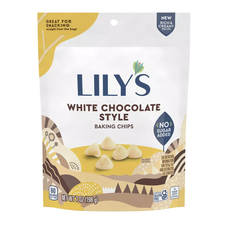 LILY'S White Chocolate Style Baking Chips, 7 oz pouch - Front of Package