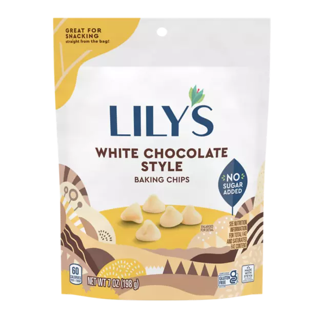 LILY'S White Chocolate Style Baking Chips, 7 oz pouch - Front of Package