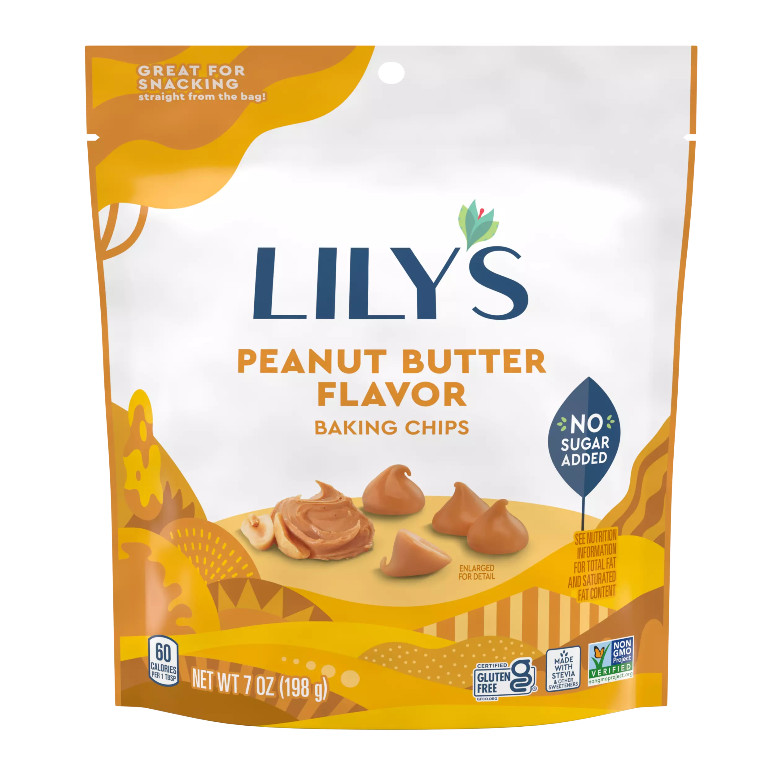 LILY'S Peanut Butter Flavor Baking Chips, 7 oz pouch - Front of Package