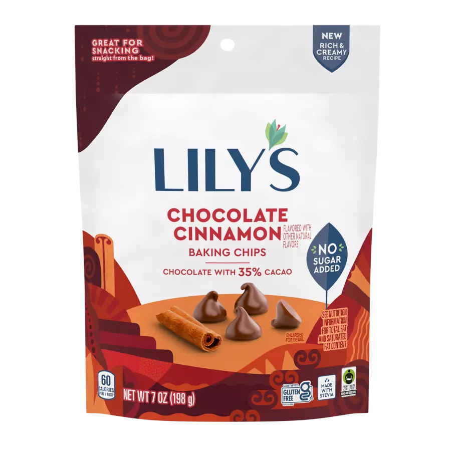 LILY'S Chocolate Cinnamon Flavor Baking Chips, 7 oz pouch - Front of Package