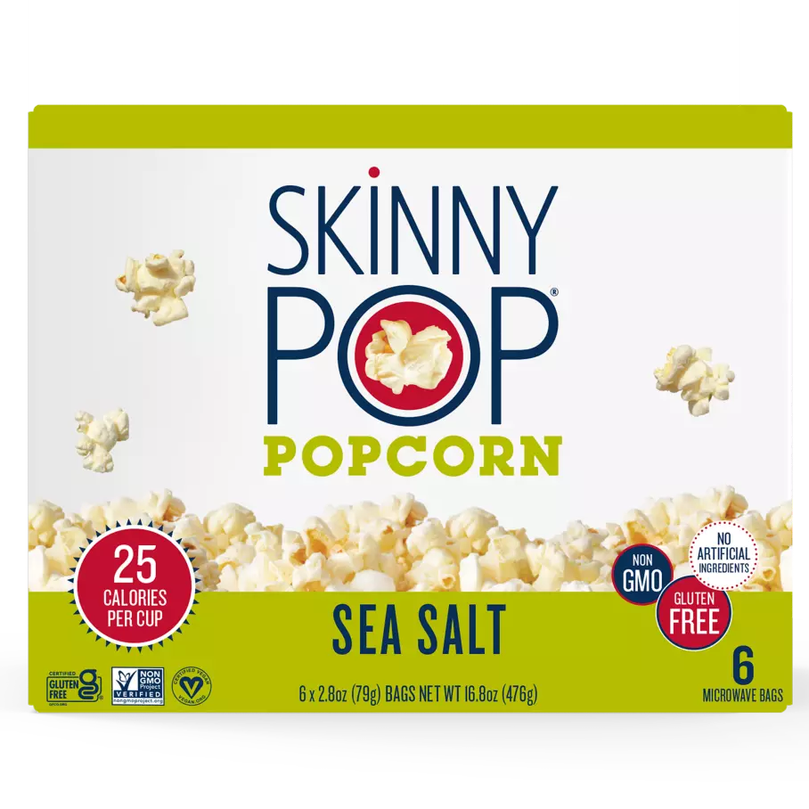 SKINNYPOP Sea Salt Microwave Popcorn, 2.8 oz bag, 6 count box