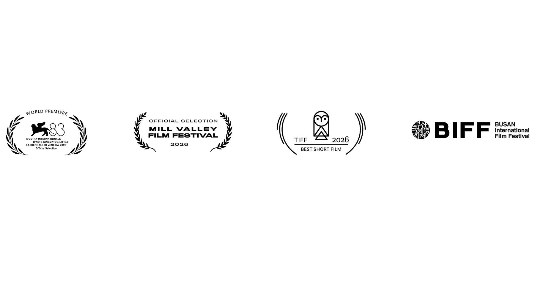 Four film festival logos lined up side by side in a horizontal row, against a white background