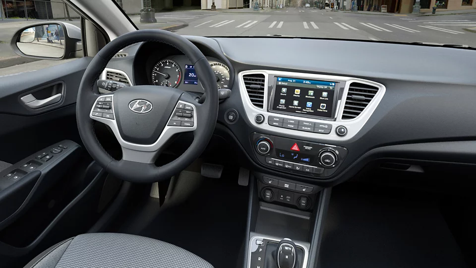 Hyundai Accent Interior touchscreen and steering wheel