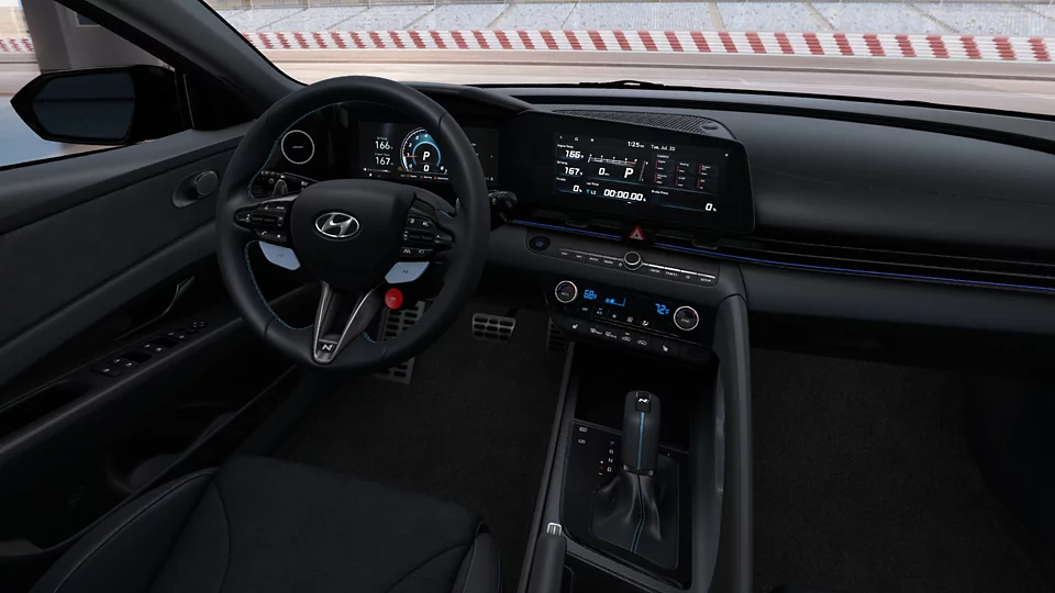 360 Interior Image of the 2023 ELANTRA N N in Black leather-trimmed/microsuede