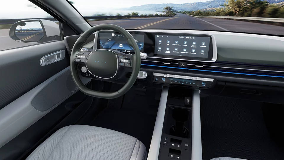 360 Interior Image of the 2024 IONIQ 6  SEL in Dark Green/Gray H-Tex™