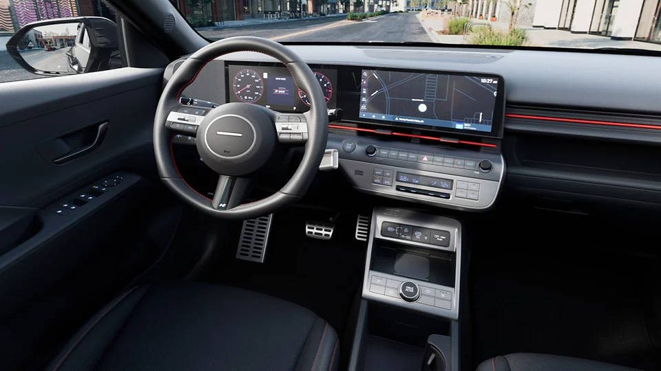 360 Interior Image of the 2024 KONA N Line in Black