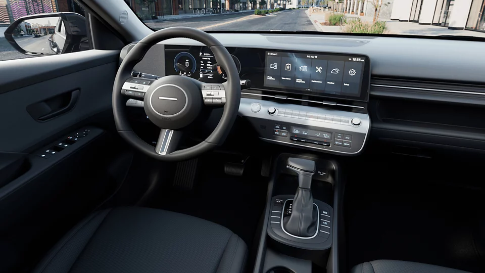 360 Interior Image of the 2024 KONA SEL in Black