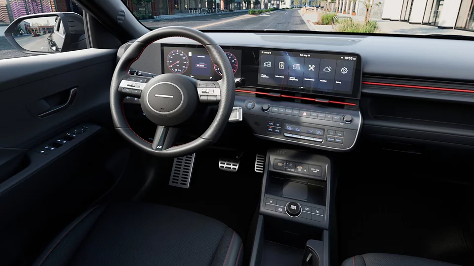 360 Interior Image of the 2025 KONA N Line S in Black