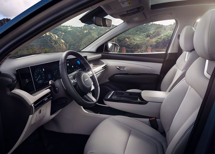 Interior of a 2026 Hyundai Tucson featuring a modern dashboard at Jerry V’s Auto Group.