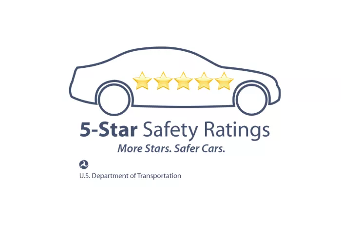 Logotipo del premio de la calificación general de seguridad de 5 estrellas según la Administración Nacional de Seguridad del Tráfico en las Carreteras (NHTSA) en 2021