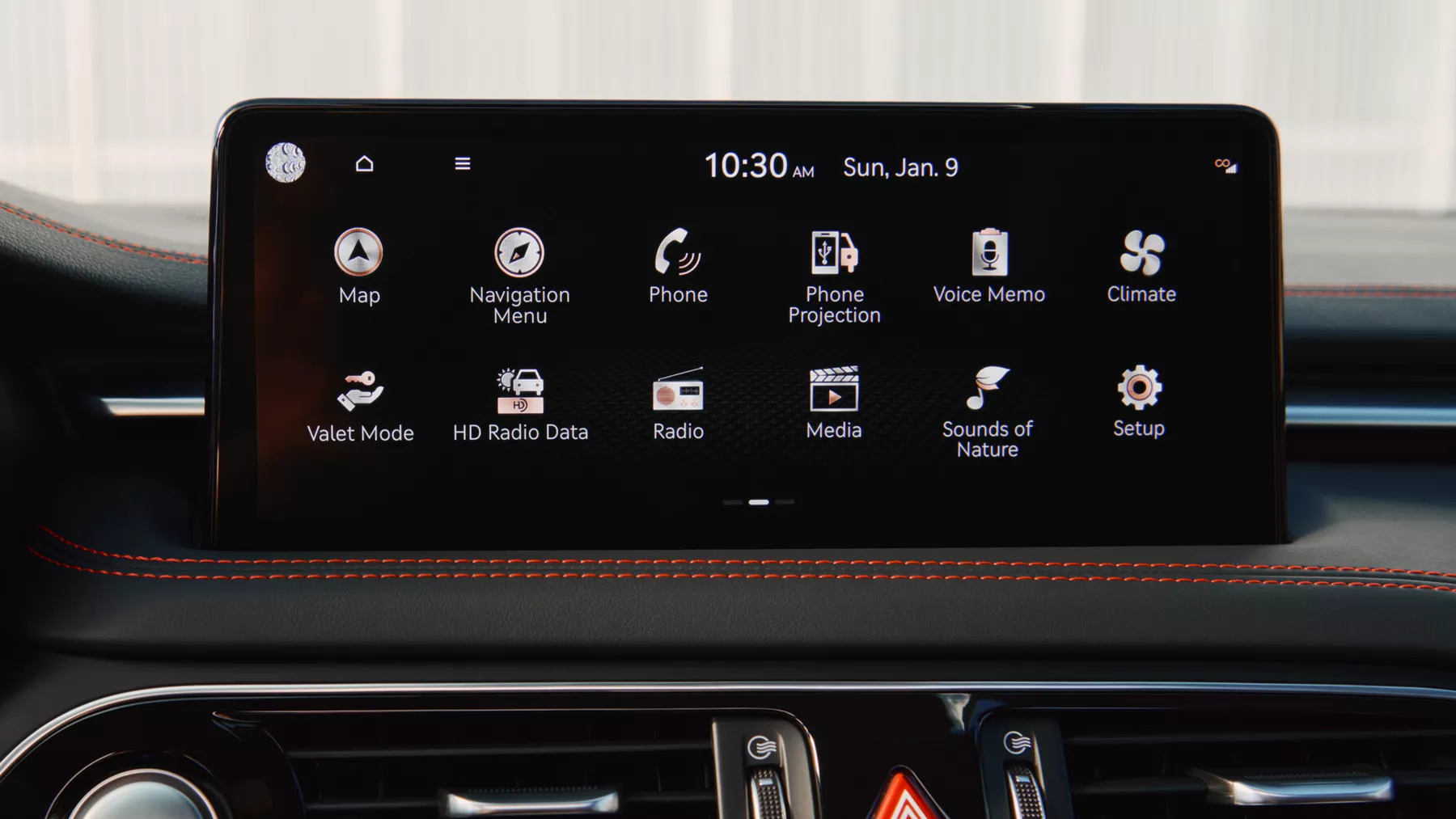 G70 infotainment display showing icons.