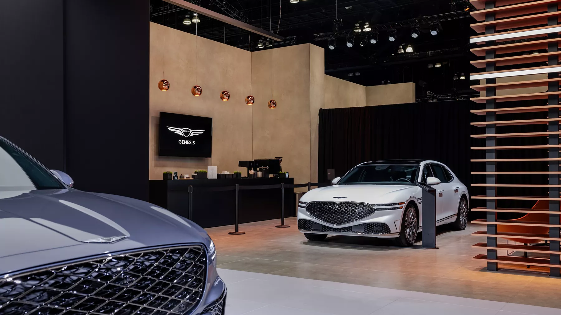 white Genesis concept vehicle on display at Los Angeles Auto Show